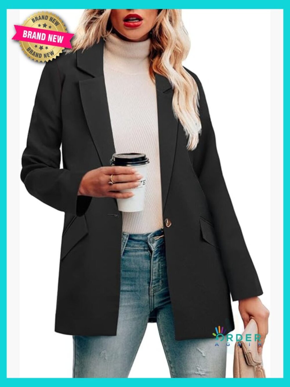 Open Front Blazer Jacket Long Sleeve Notch Lapel Business Casual Work Office
